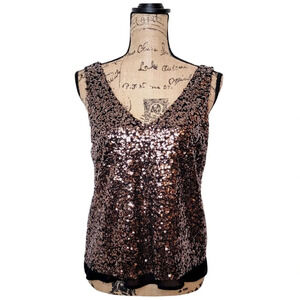 ONE LOVE CLOTHING Women's Regular Bronze Sequin Chiffon Dressy Tank Size Small